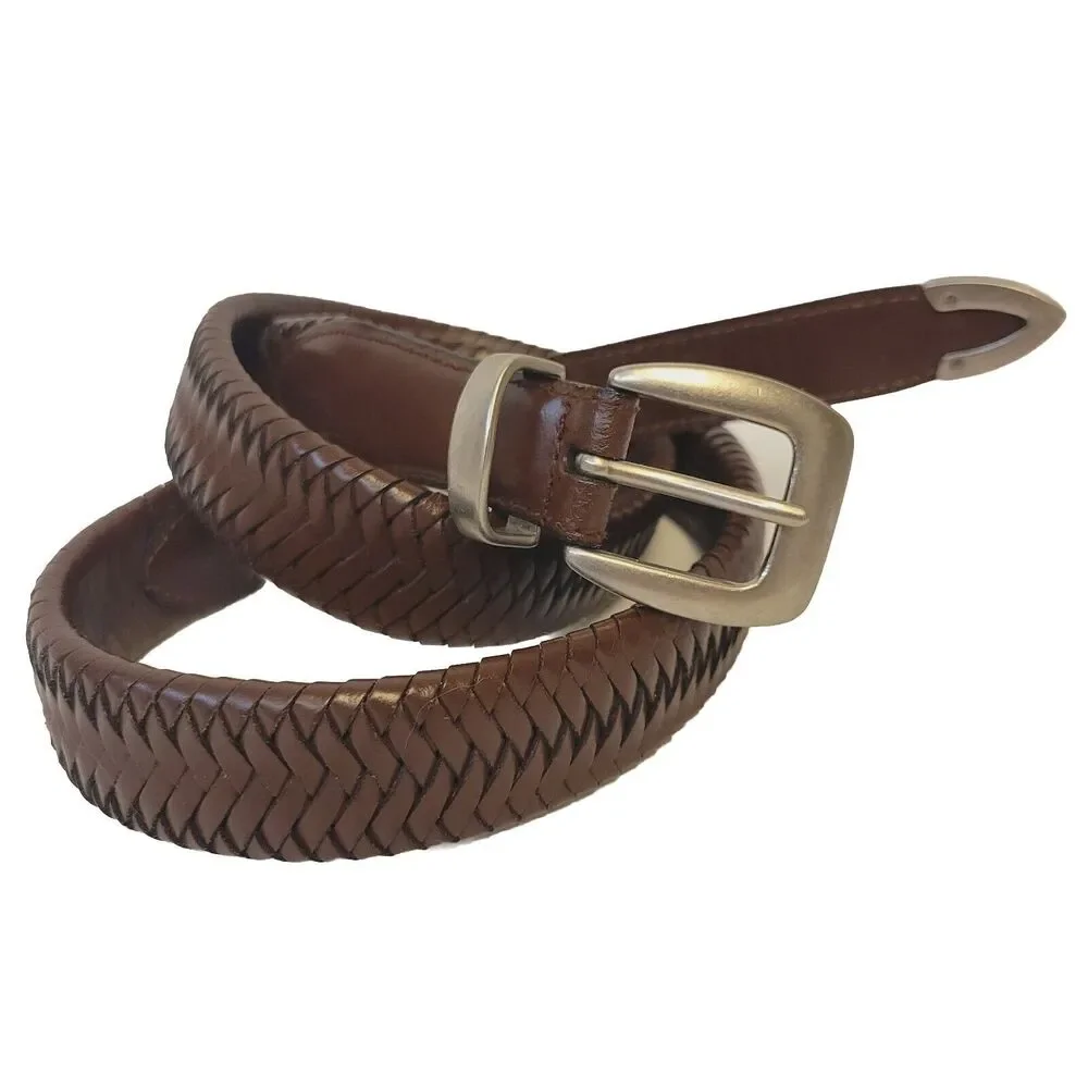Classic Unisex Belt Genuine Leather Double Braided Brown Color